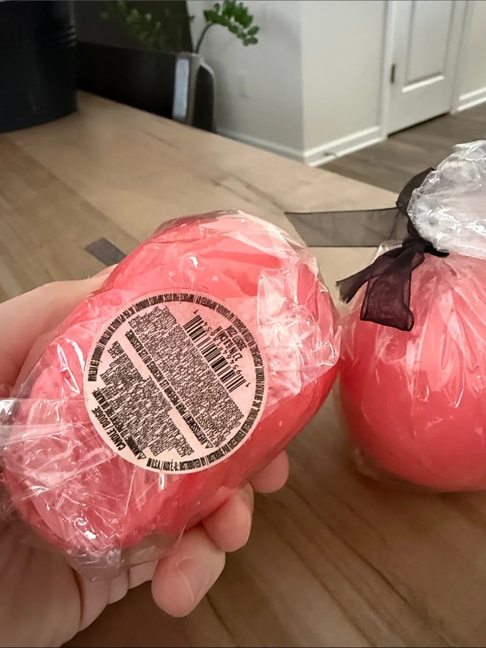 Pink Skull Candle Pair with Black Ribbon Accent